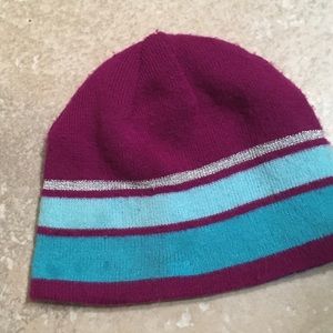 Girls purple and blue reversible winter hat